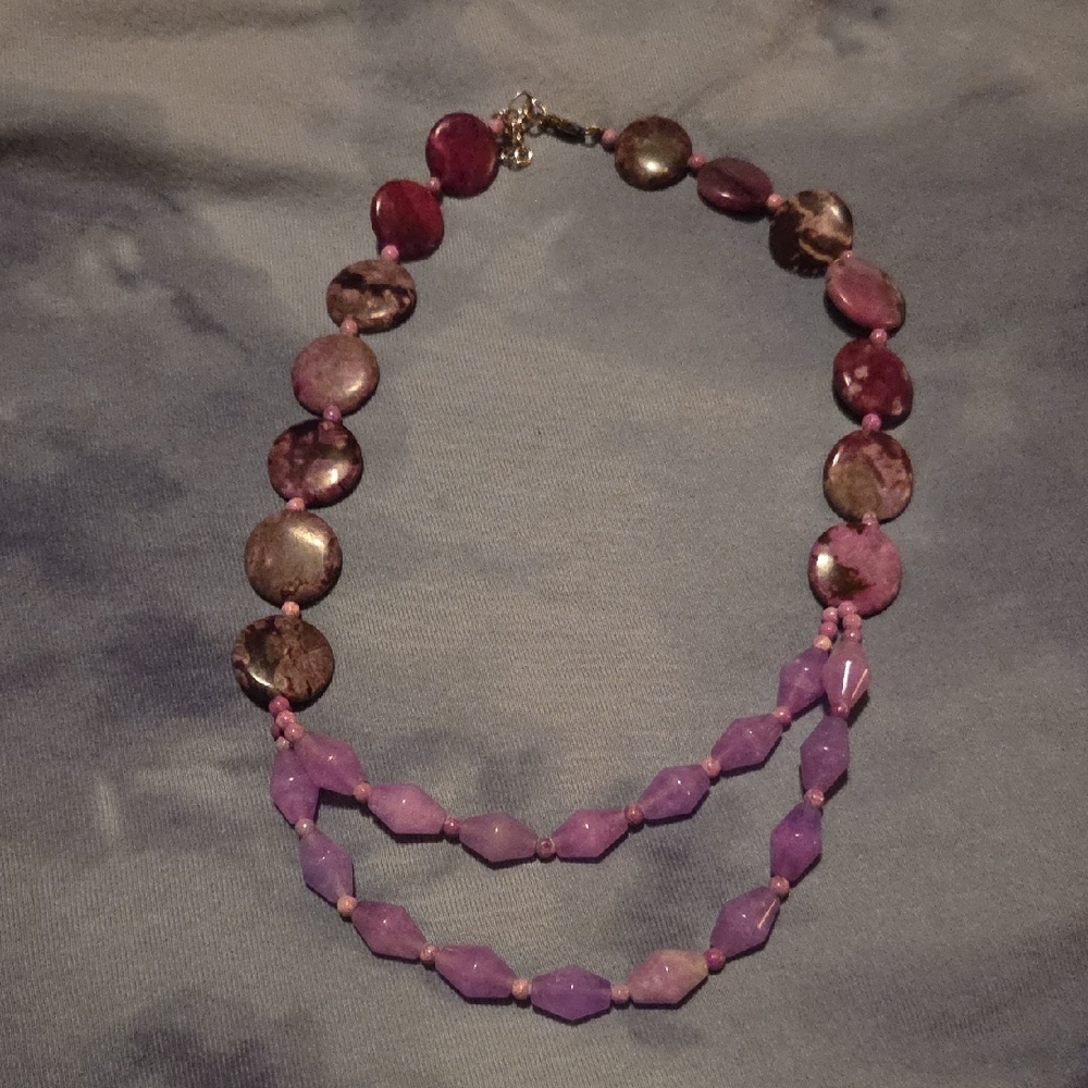 Purple and Pink Jasper / Agate Stone Necklace